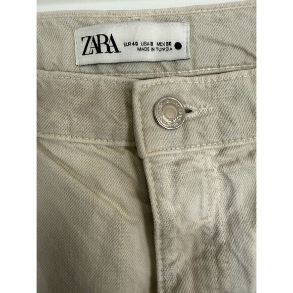 VTG Zara High Waist Wide Leg Cream Color Wave Pattern Leg Jeans Size EU40, US 8 - Picture 8 of 8